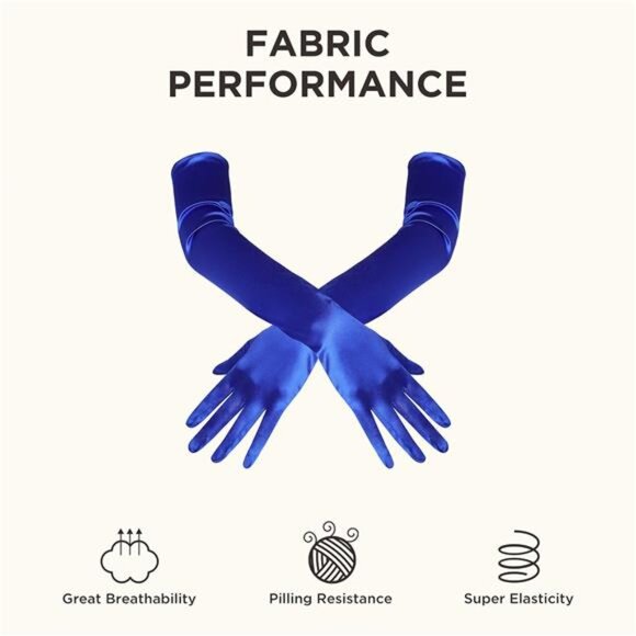 Long Opera Party 1920s Satin Tea Party Gloves Blue - Picture 6 of 7